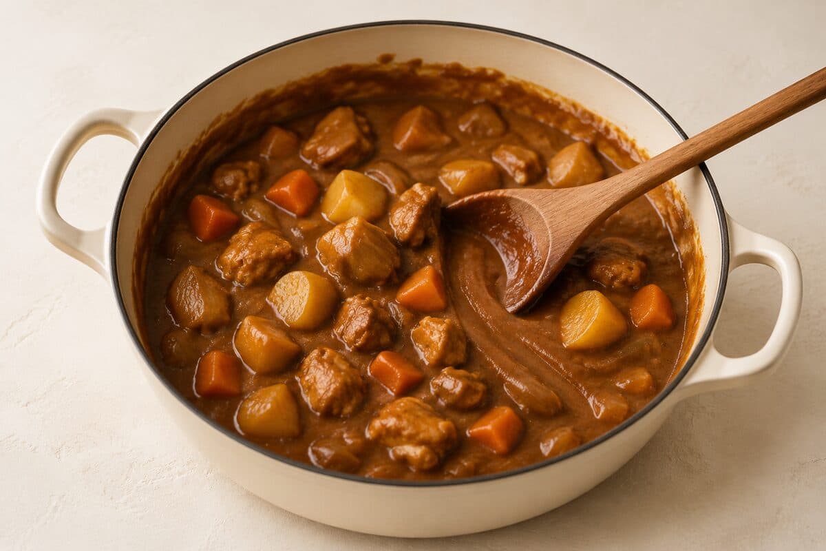 The sauce is ready when it clings to the spoon and closes a trail slowly.